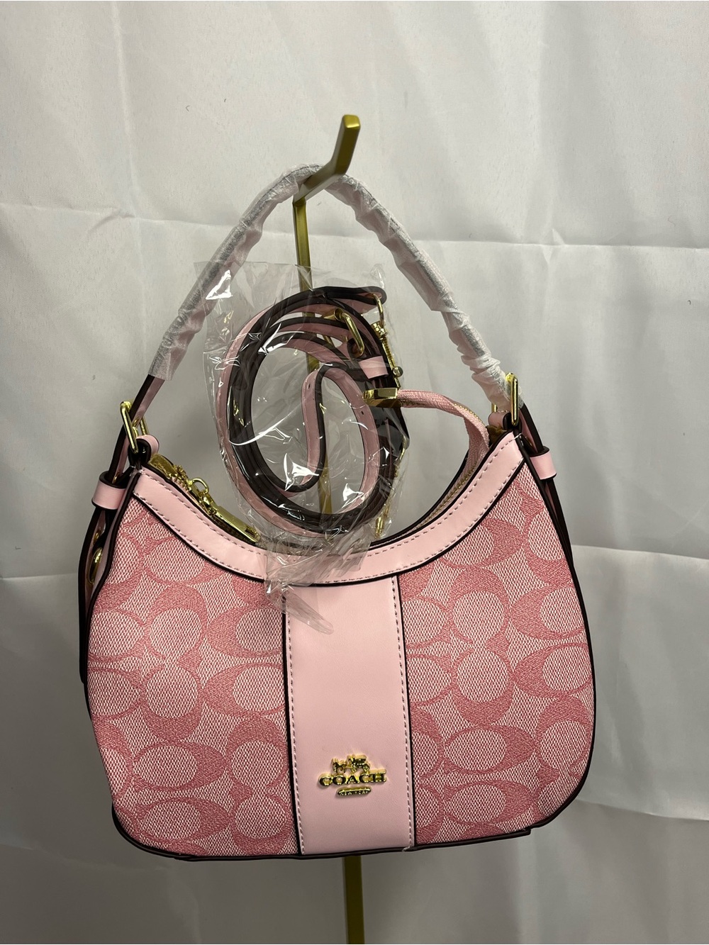 Coach Pink Signature Jacquard Crescent Shoulder Bag